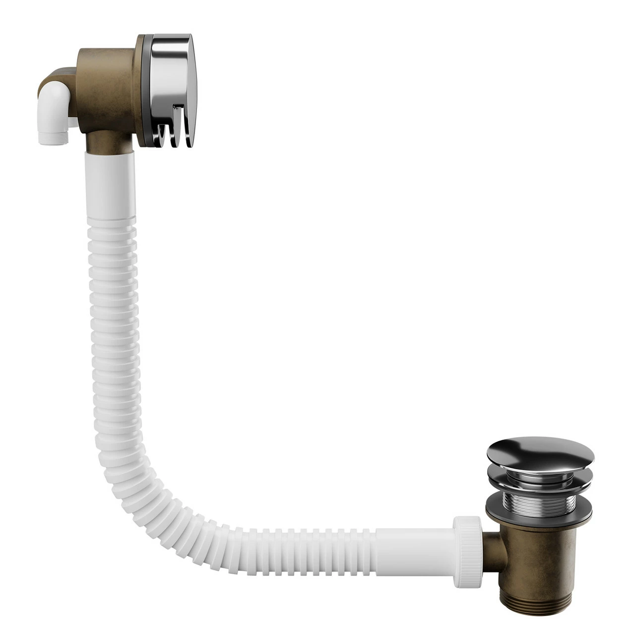 Polished Chrome Free Flow Bath Filler With Push Waste And Overflow - Image 2