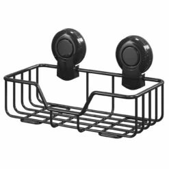 SuctionLoc Black Wall Mounted Rectangular Basket