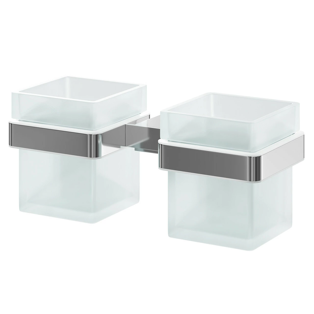 Taurus Polished Chrome And Frosted Glass Wall Mounted Double Bathroom Tumbler