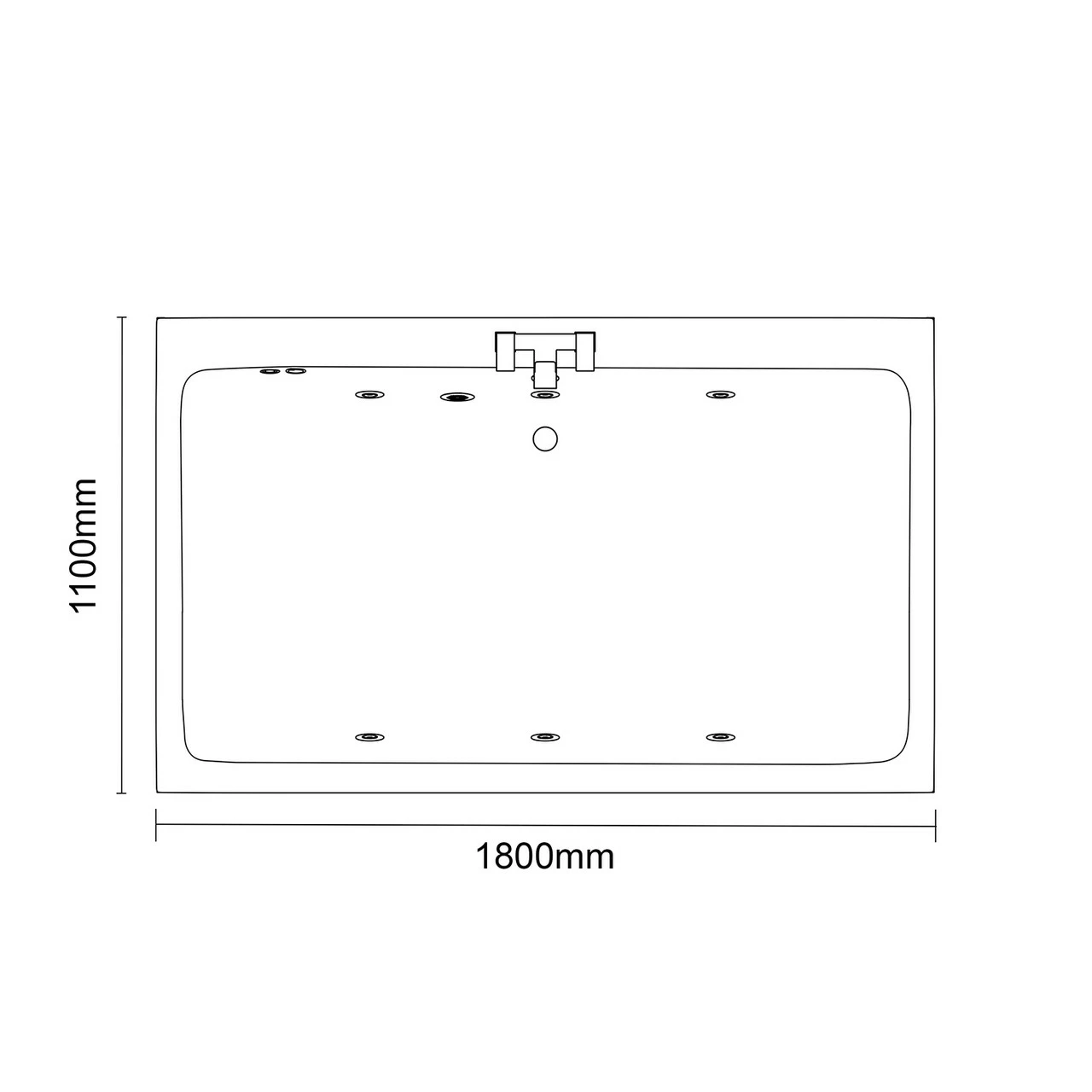 Verna 1800mm X 1100mm 6 Jet Chrome Flat Jet Double Ended Whirlpool Bath - Image 6