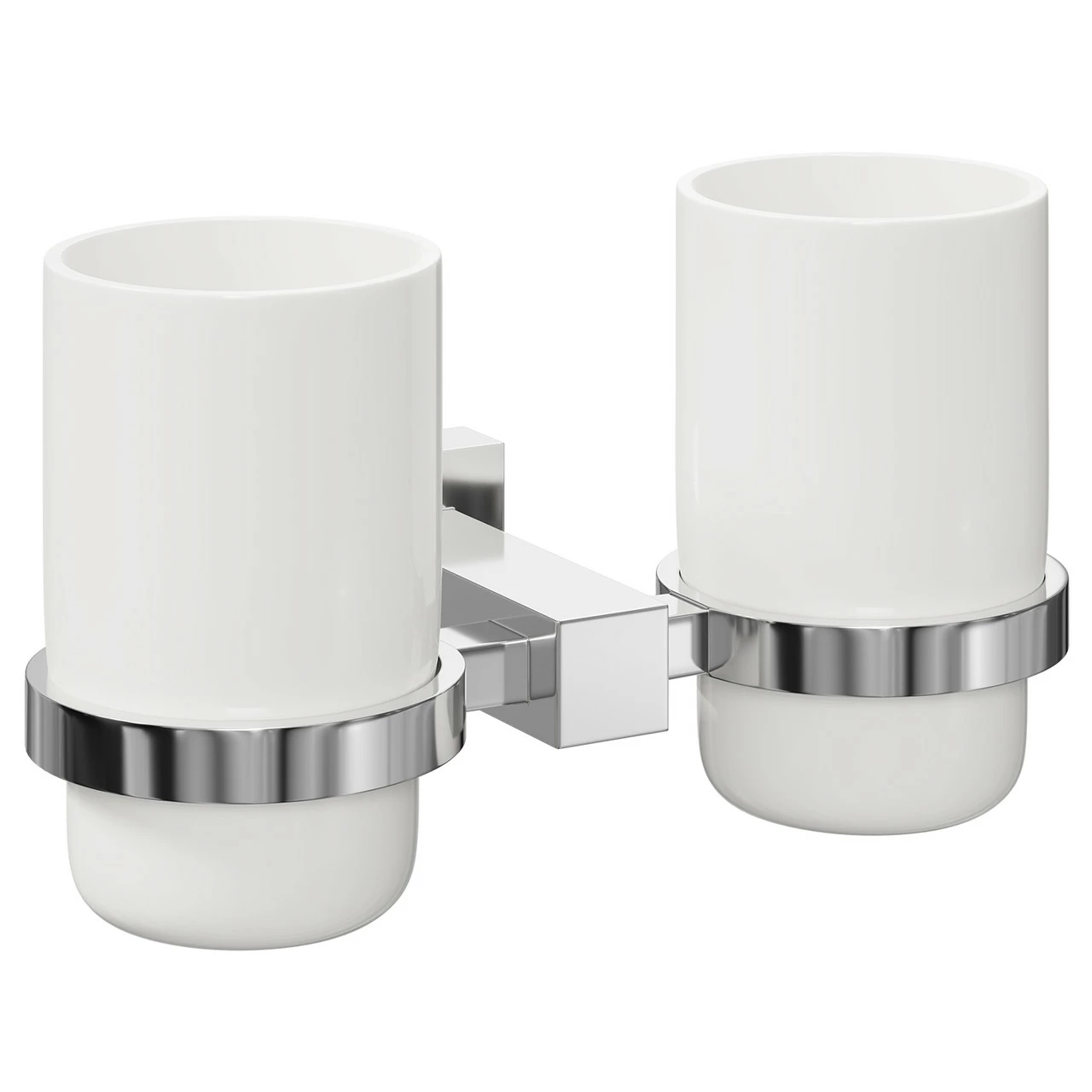 Virgo Polished Chrome And White Ceramic Wall Mounted Double Bathroom Tumbler - Image 3