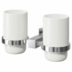 Virgo Polished Chrome And White Ceramic Wall Mounted Double Bathroom Tumbler
