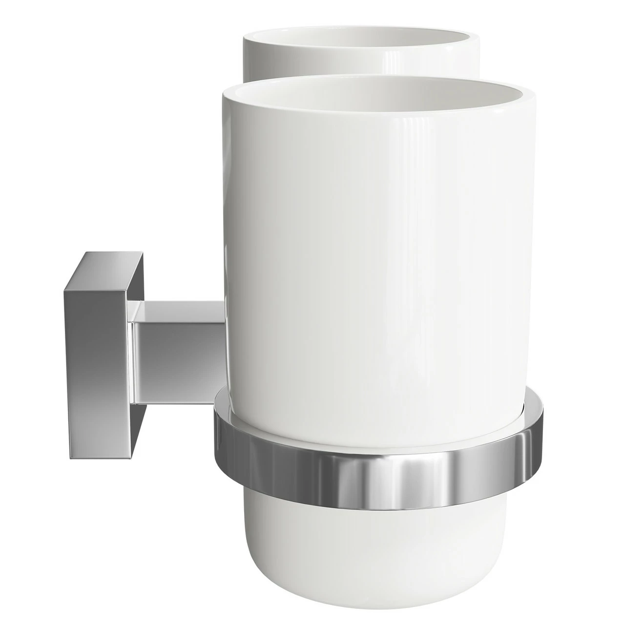 Virgo Polished Chrome And White Ceramic Wall Mounted Double Bathroom Tumbler - Image 4